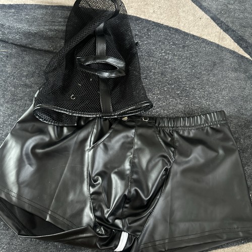 Gay black leather shorts - gay,