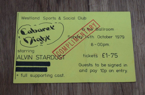 Alvin stardust ticket october - alvin,