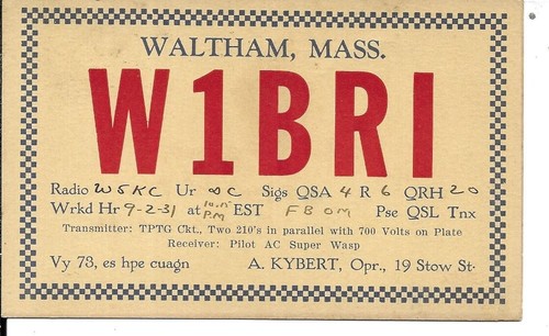 Qsl 1931 waltham radio - 1931, ma