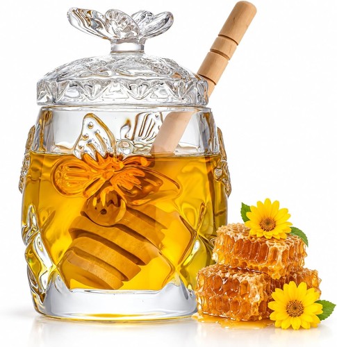 Clear crystal glass honey jar - crystal,