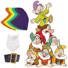 Snow White Seven Dwarfs Fancy Dress Set Hat Beard Belt Dopey Grumpy Fair Tale