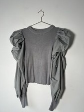 May Ribbed Jumper with Puff Sleeves Grey Medium Size Statement Winter
