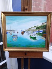 Oil on canvas panel board of Brixham harbour - 50 x 60 cm (view looking right)