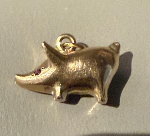 Vintage gold pig - , charm/