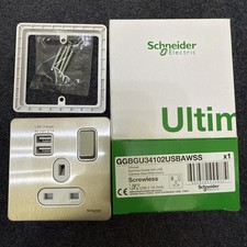 Schneider GGBGU34102USBAWSS Switched Socket 2xUSB White Stainless Steel Ultimate