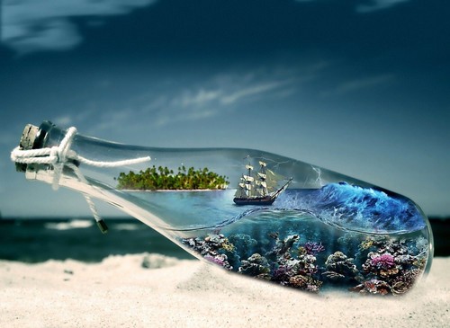 Pirate ship bottle retro - ship, in