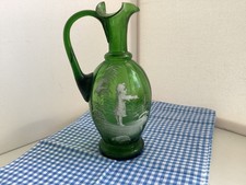(A366) Vintage green glass jug with figure design
