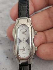 Philip Stein Ladies Dual Watch On Black Leather Strap