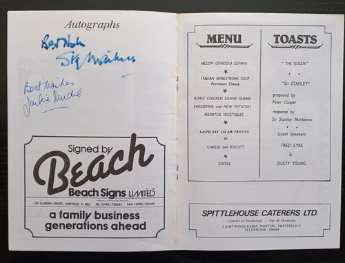 Autographed menu sir - sir, stanley