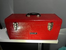 Vintage Large Red Metal Halfords Tool Box 51cm x 21cm