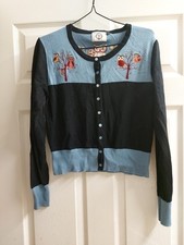 Banned Apparel Navy/light Blue Beautiful Owl Embroidered Cardigan Size 10