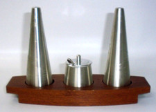 Selangor Pewter Salt & Pepper Shakers Mustard Pot Teak Carrier Board Danish MCM