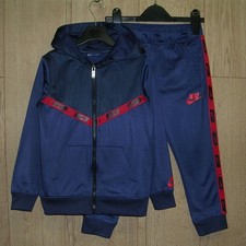 Nike Boys Blue Red Hooded Track Jacket Joggers Jogging Tracksuit Age 4-5 110cm