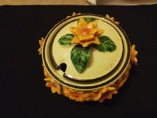 Maruhon Ware K Conserve Pot with Lid Made In Japan 3D Flower Design PAT.no.67465