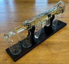 AK47 Rifle Gun 3D Wine Decanter Whisky Liquor Glass Wood Stand Bar Decor