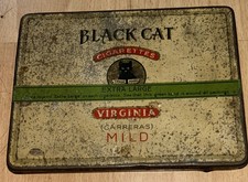Vintage Black Cat Cigarettes Tin, Extra Large Virginia Carreras Mild,circa 1950s