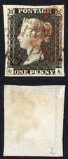 Penny Black (QA) Plate 2 Red Cross and Poulton/Penny Post SUPERB Cat 2500