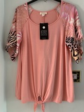 BNWT Loralette Brand From Evans Tunic Top Animal Prt Sleeves Tie Front Relaxed