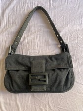 Grey Fendi Fabric Baguette Shoulder Bag Vintage Great Condition