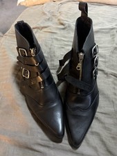 Underground Black Blitz Winklepicker Leather 3 Strap Boot Size 12 New With Box