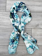 Vintage VIYELLA - Turquoise Blue Green Floral Design 100% Silk Rectangular Scarf