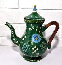 CANAL BARGE WARE FOLK ART ENAMEL PAINTED METAL COFFEE POT DAISIES BEES RABBITS
