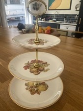 Vintage Crown Devon Fieldings 3 Tier Cake Stand Fruit Nuts