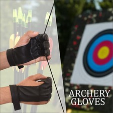 Archery 3 Fingers Tab Black Real Cow Leather Glove Arrow Guard Shooting Gloves