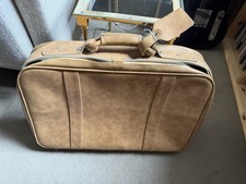 Vintage 1960s 70s Leather Style Look Suitcase Brown Luggage Travel Case Bag