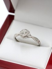 Vintage 9ct White Gold 0.10ct Natural Diamond Cluster Ladies Ring Size T