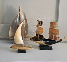 Trio of vintage retro stunning horn viking ships boats decor x3 bundle 