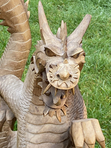 Carved wooden dragon - wooden, ornament