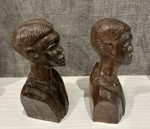 Pair ethnic carved - of, wooden
