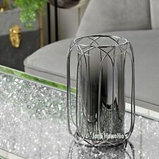 Silver Metal Cage Lantern Candle Holder Ombre Glass Modern Interior Design Home