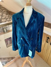 Zara Teal Crushed Velvet Blazer Jacket Size Small BNWT Christmas Evening 