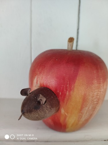 Wooden apple and mouse - and,