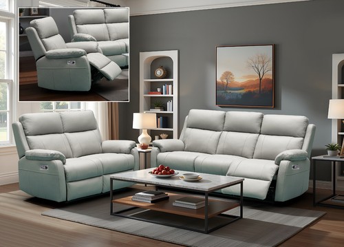 Grey italian leather seater - leather, 3