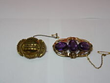 Antique Pinchbeck Gold & Amethyst Paste Stones Brooch & Pinchbeck Ornate Brooch