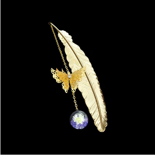Feather metal bookmark - metal, with