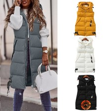 Womens Hooded Quilted Zip Up Gilet Waistcoat Padded Winter Vest Top Bodywarmer