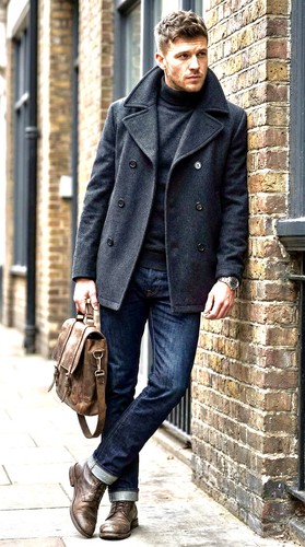 Wool cashmere mens pea - cashmere, coat
