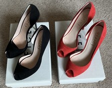 2 x Pairs Office (Red & Black) Kid Suede Peep Toe Court Shoes . Size 5