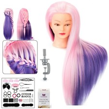 24'' Training Head Hair Hairdressing Styling Practise Mannequin Doll Set Rainbow