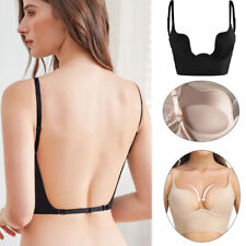 Seamless Push Up Bra Backless Women Low Cut Deep U Plunge Invisible Tops Shaper