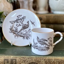 Royal Worcester Espresso Coffee Cup / Can Demitasse Black Pheasant - Excellent