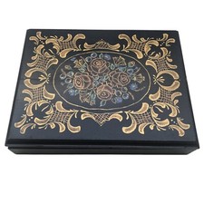 VINTAGE 1940’s HAND PAINTED TEA BOX - Spanish Jewelry Box Art Flatware Storage