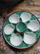 Vintage Hand-painted Green Oyster  Plate Majolica Circa 1960s