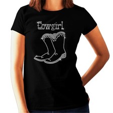 Cowgirl Boots Rhinestone Ladies t shirt - Country Line Dancing  - Any Size 6-24
