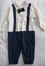 Baby Boys 6-9 Months All-in-One Outfit Mock Trousers & Braces NEW Soft Cotton