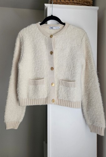 Zara women cream knit - zara, button